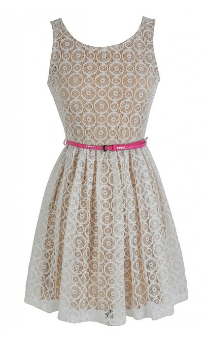 Circles In The Sand Pink and Ivory Belted Dress